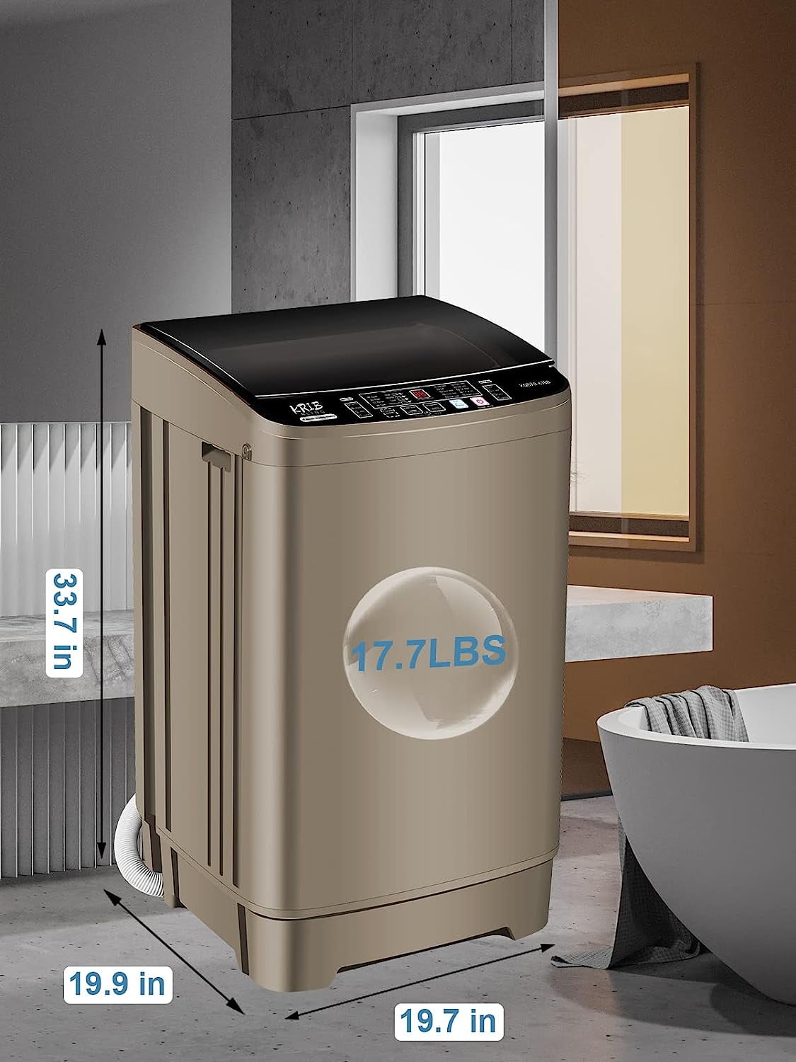 17.7 lbs Full Automatic Washing Machine with LED Display Compact Washing Machine with Drain Dump, 10 Wash Programs and 8 Water Levels Ideal for Dorms, Apartments, Coffee Gold
