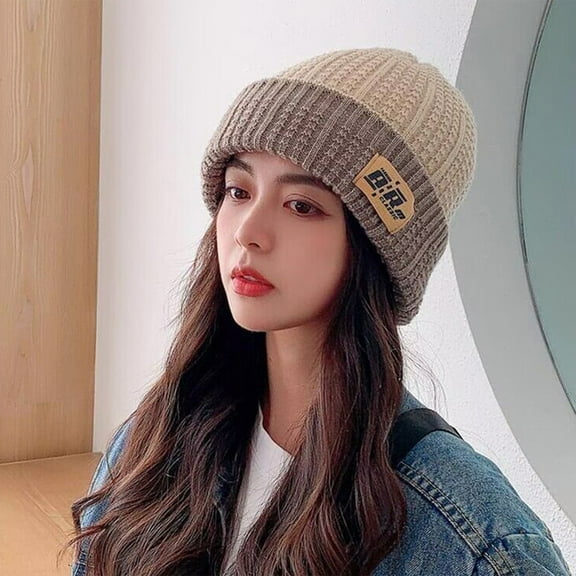 dianhelloya Warm hat LadyWinter Hat Knitted Thick High Elasticity Solid Color Unisex Ear Protection Soft Casual Warm Windproof Anti-slip Baggy Beanie Men Skull Cap Beige
