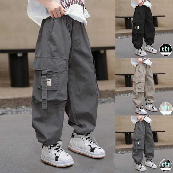 NAISIBABY Boys Cargo Pants 7 T, Elastic Waist Baggy Fit Multiple Pockets Casual Fashion Joggers Pants Gray(6-16T)
