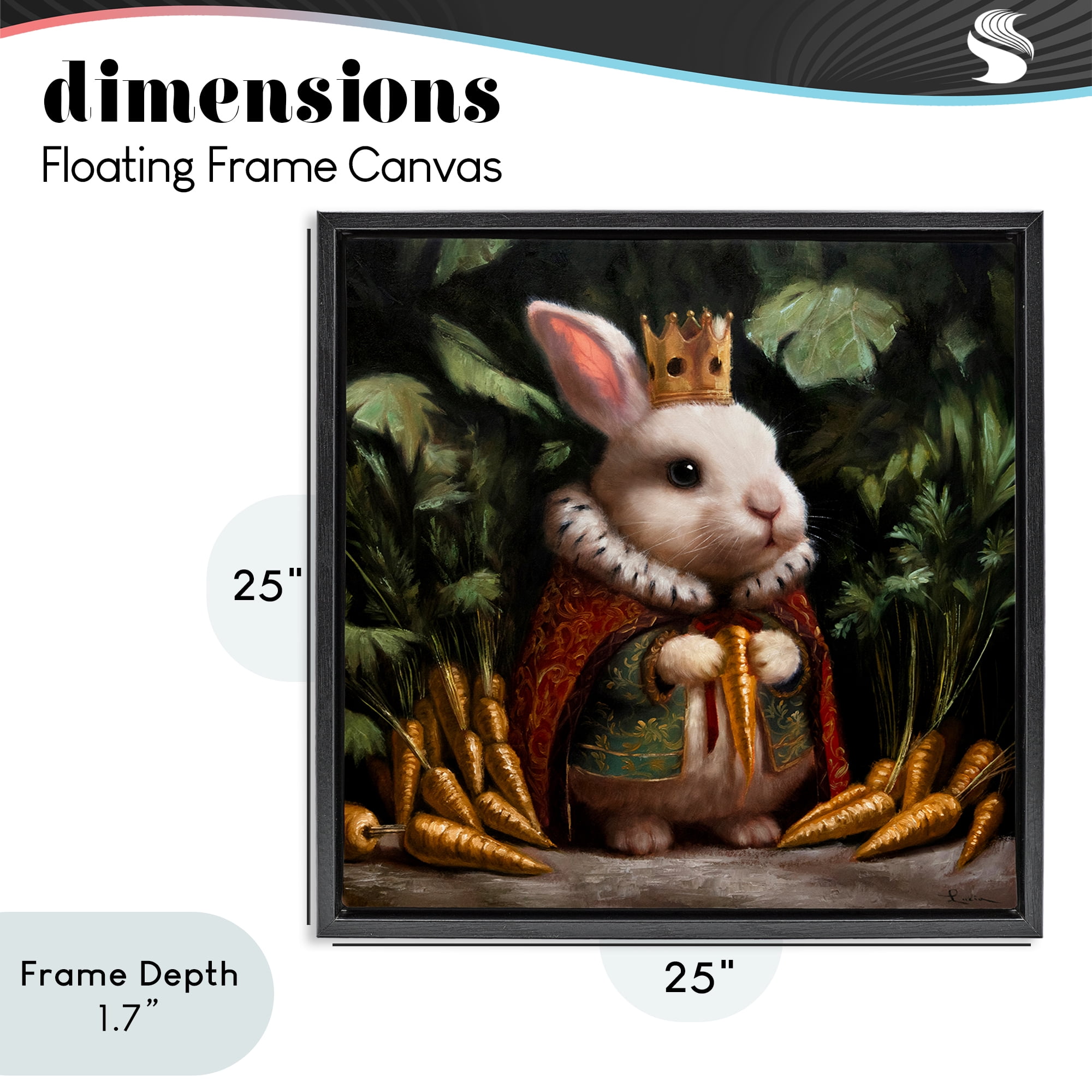 Stupell Industries Carrot Gold Royal Rabbit Black Framed Floater Canvas Wall Art, design by Lucia Heffernan