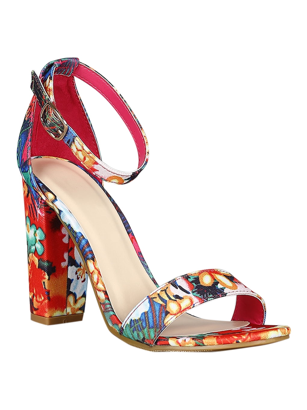 bamboo women's single band chunky heel sandal with ankle strap