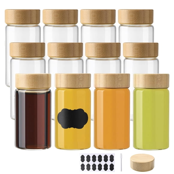 BPFY Lot de 12 Bouteilles de Shooters au Gingembre 120 ml, Bouteilles de Shooters de Bien-être en Verre Réutilisables avec Couvercles, Mini Bouteille en Verre 4 Oz pour Shooters de Jus, Boisson Maison