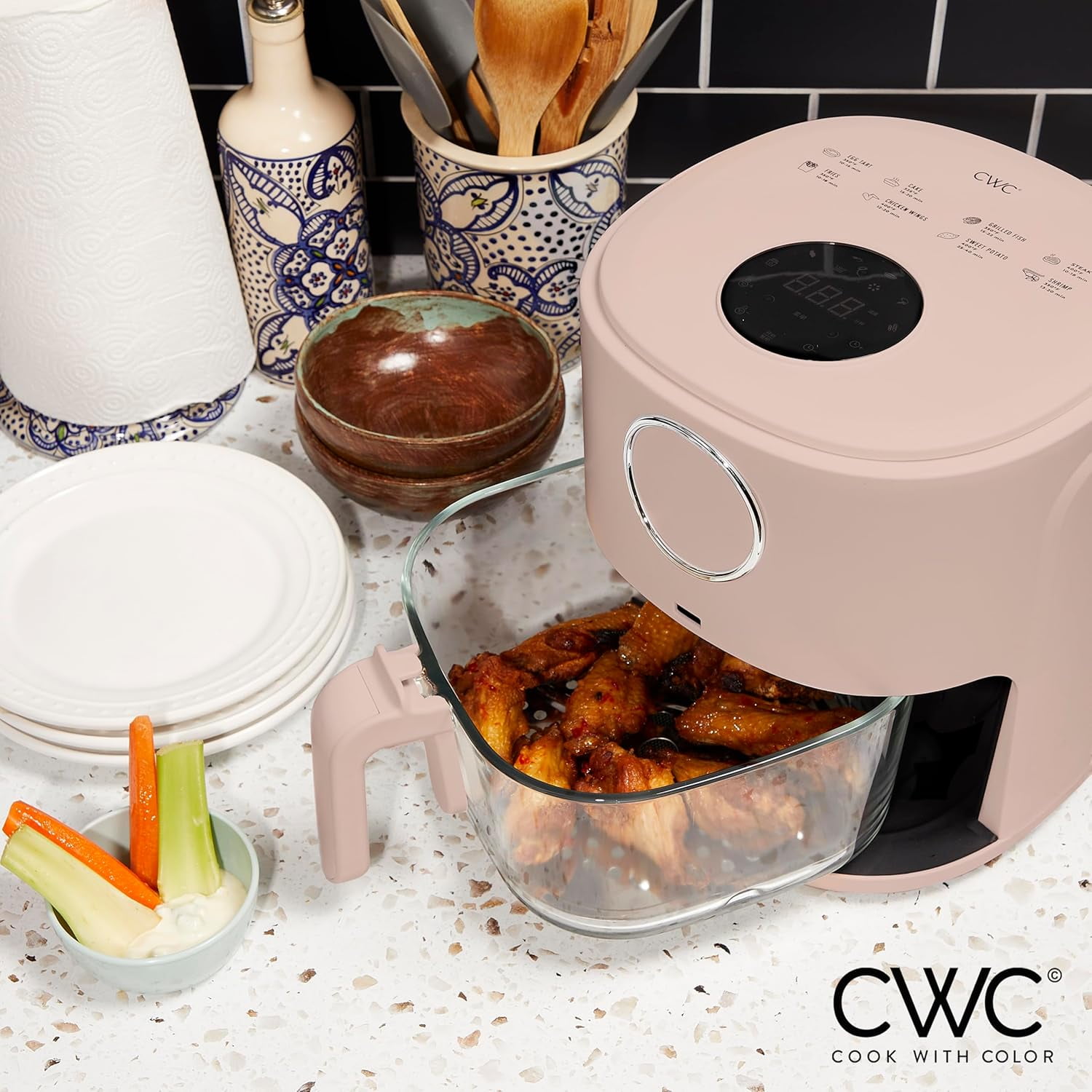 COOK WITH COLOR Air Fryer, 4Qt Glass Air Fryer, Stylish Kitchen Appliance, Blush