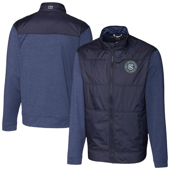 Men's Cutter & Buck Navy New York City FC Stealth Hybrid Quilted Full-Zip Windbreaker Jacket