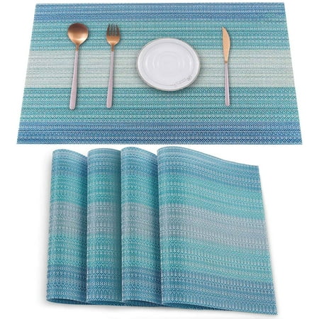 

Placemats Set of 4 Vinyl Table Place Mats Heat Resistant Stain Resistant Foldable Placemats Washable Wipeable Placemat for Kitchen Dining Table Decoration Indoor Outdoor（Blue）