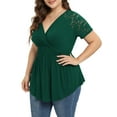 thumbnail image 4 of Daystry Plus Size Tunic Tops For Women Lace V-Neck Empire Waist Women Top Babydoll Blouse Dark Green-2X, 4 of 11
