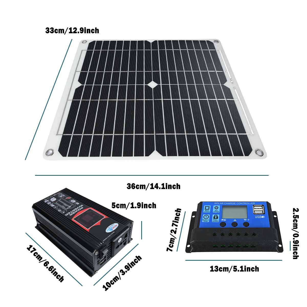Xomzema Complete Solar Panel Kit for Outdoor Car RVs Ships Car batteries Computers Electric fans, 200W Solar Panel Kit 50A Controller 110V 6000W Power Inverter