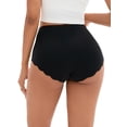thumbnail image 3 of INSPIRE CHIC Women's High-Waisted Full-Coverage Underwear Wave Trim No Trace Briefs XS Black, 3 of 4