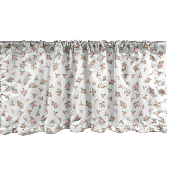 Ambesonne Pink and Green Window Valance, Aquarelle Blossoms, 54" X 18", Pale Pink and Pale Green