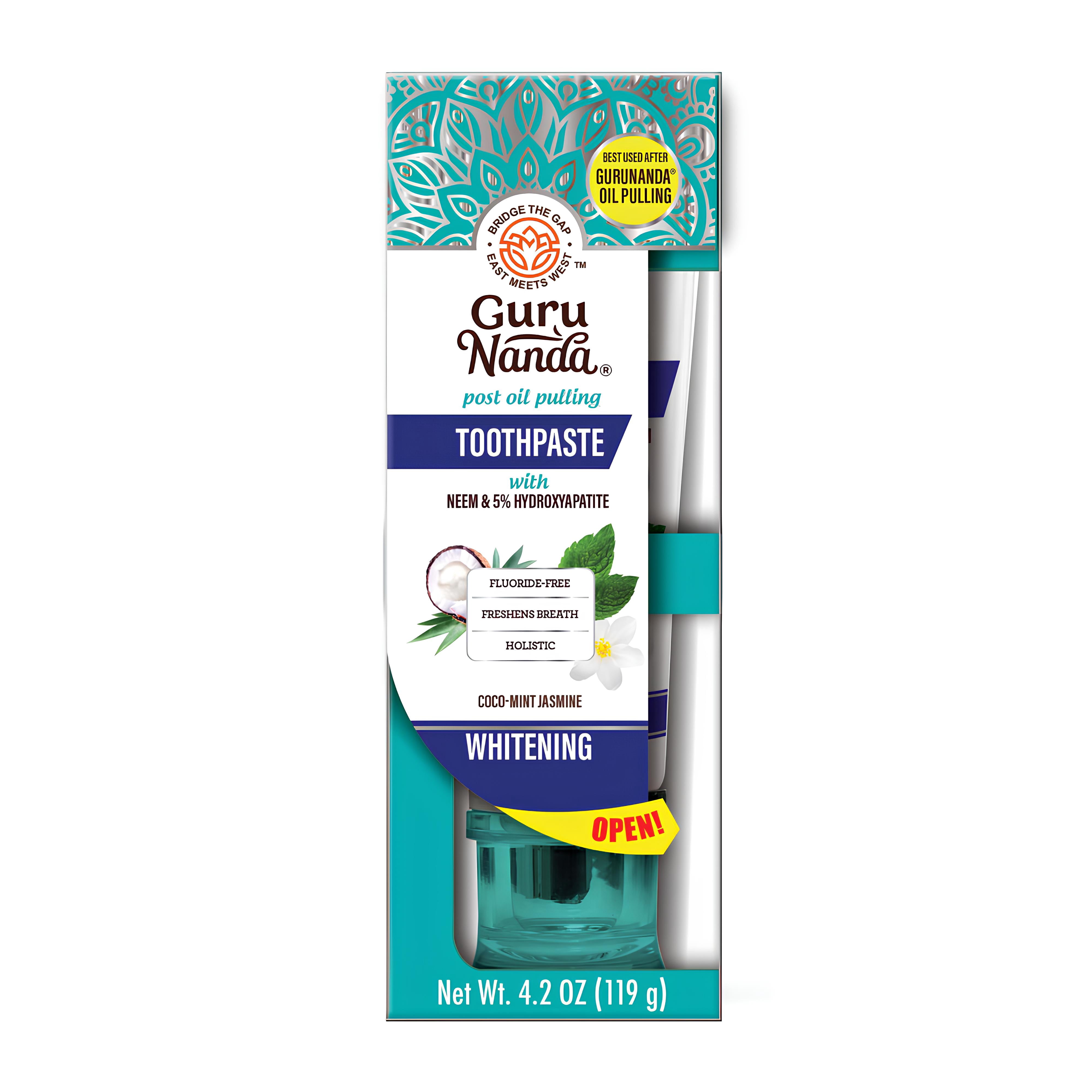 GuruNanda Whitening Hydroxyapatite Toothpaste, Fluoride-Free, CocoMint Jasmine, 4.2 oz