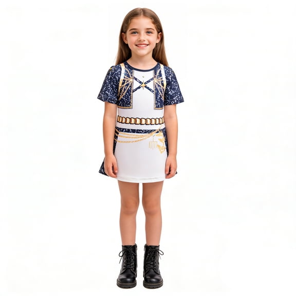 Pop Idol Halloween Costume, Suit with Navy Blue White Gold Dress, Cosplay Outfit for Anime Singer Birthday Party
