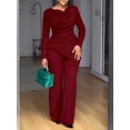 thumbnail image 2 of AURA Womens Plus Size Elegant Pleated Two Piece Set Long Sleeve Top and Pants Outfit Autumn Slim Fit Bigsize, 2 of 3