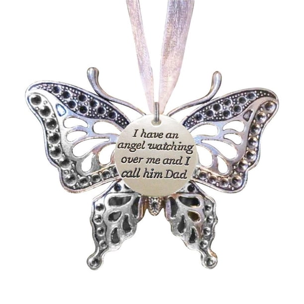 Qarigey Adornos de ángel con colgante de mariposa de recuerdo para papá, recuerdo de cinta de mariposa con letras plateadas, conmemoración de seres Ropa, zapatos y accesorios Miscelánea Papá Qarigey AP007121-01