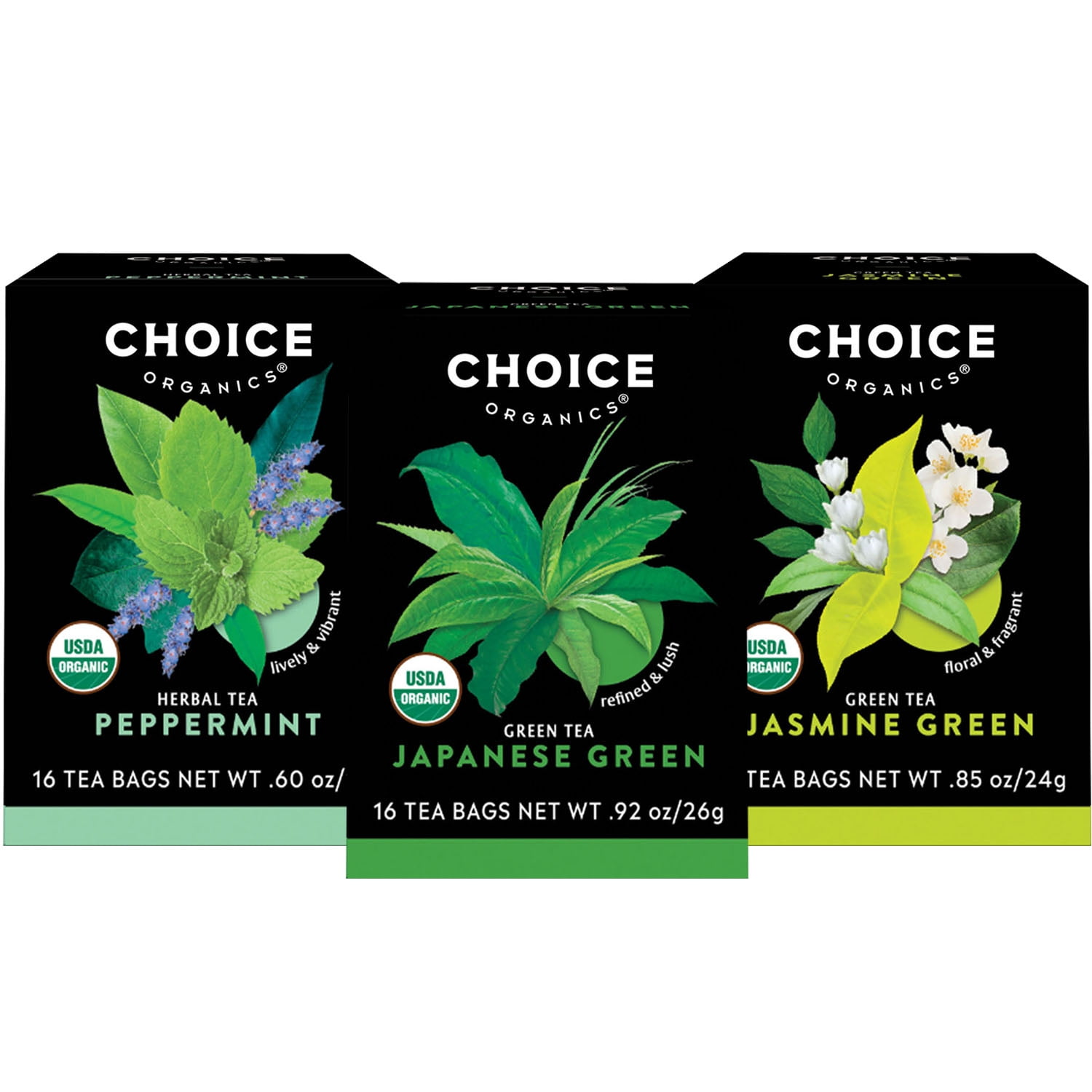 Choice Organics Green & Herbal Tea Variety Pack, Assorted Tea Bags, 3