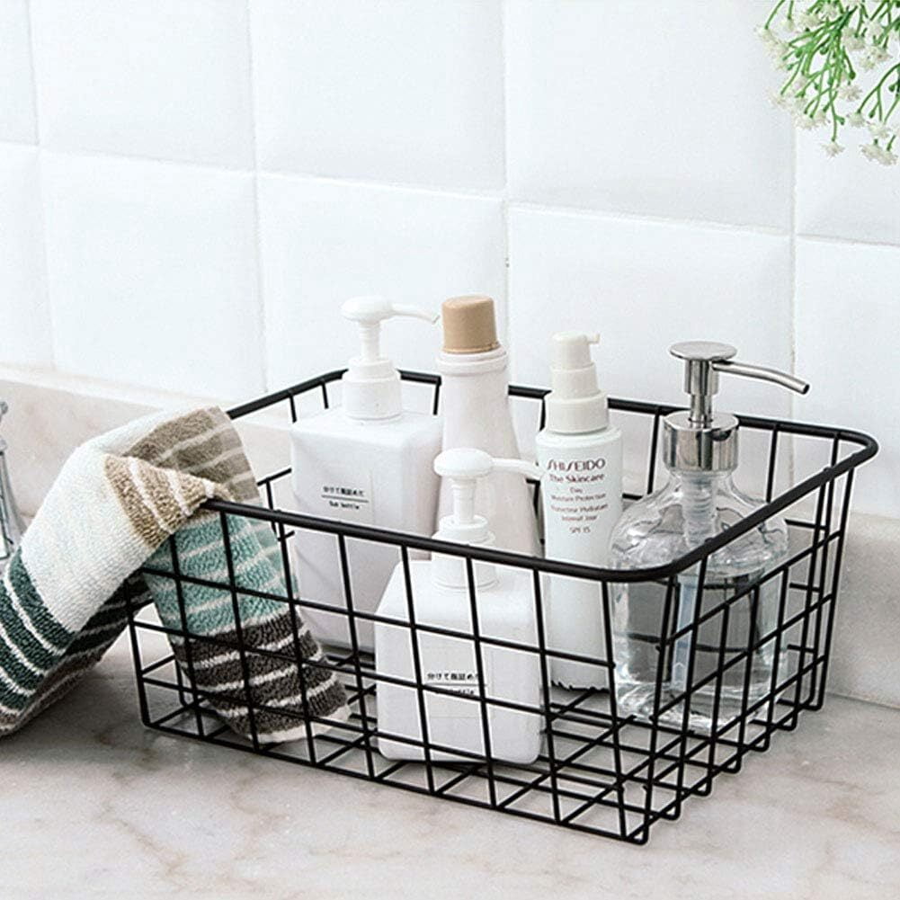 LQQBOX Black Wire Storage Baskets, Metal Household Storage Organizer for Kitchen，Pantry, Shelf, Freezer, Bathroom，Black 2 Pack