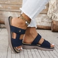 thumbnail image 4 of Rokment Womens Comfortable Platform Wedge Slip on Sandals Fashion Breathable Leather Wide Width Chunky Mid Heel Walking Slides Beach Summer Casual Dress Slippers Blue Size 8.5, 4 of 7