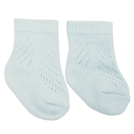 Nylon Eyelet - Piccolo Baby Girls Blue Eyelet Pattern Ribbed Cuff Knit Soft Socks