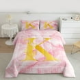 thumbnail image 2 of Homewish Pink Gold Monogrammed K Bedding Comforter Set, Marbling Artwork Abstract Twin Comforter Sets, Rose Flower Print Reversible Bedding Set, Microfiber Bedroom Decor, 2pcs, 2 of 8
