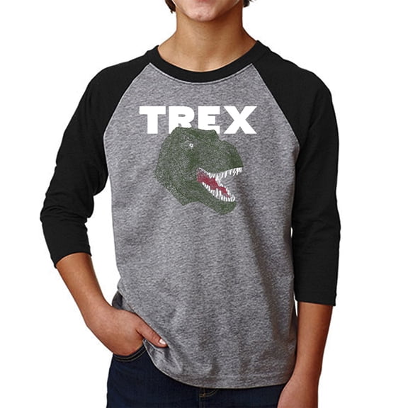Boy's Raglan Baseball Word Art T-shirt - T-Rex Head