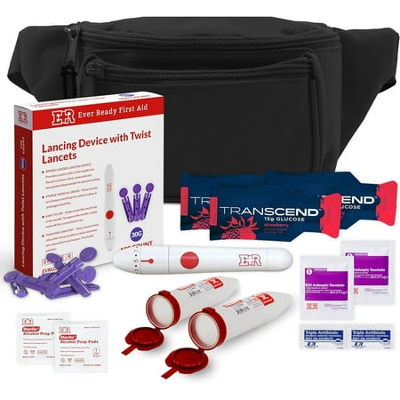 Ever Ready First Aid Diabetic Fanny Pack Kit - Includes BZK Towelettes, Adhesive Bandages, Lancing Device, Sharp Container, Portable Emergency Supplies for Diabetes Care