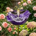 thumbnail image 4 of HomelyJoy Purple Flower Bird Feeder and Bird Bath Garden Stakes, Metal Flower Bees Watering Station Bowl, Decorative Wild Bird Feeding Basin for Lawn Backyard Decor, 23.6x5.9 In, 4 of 5