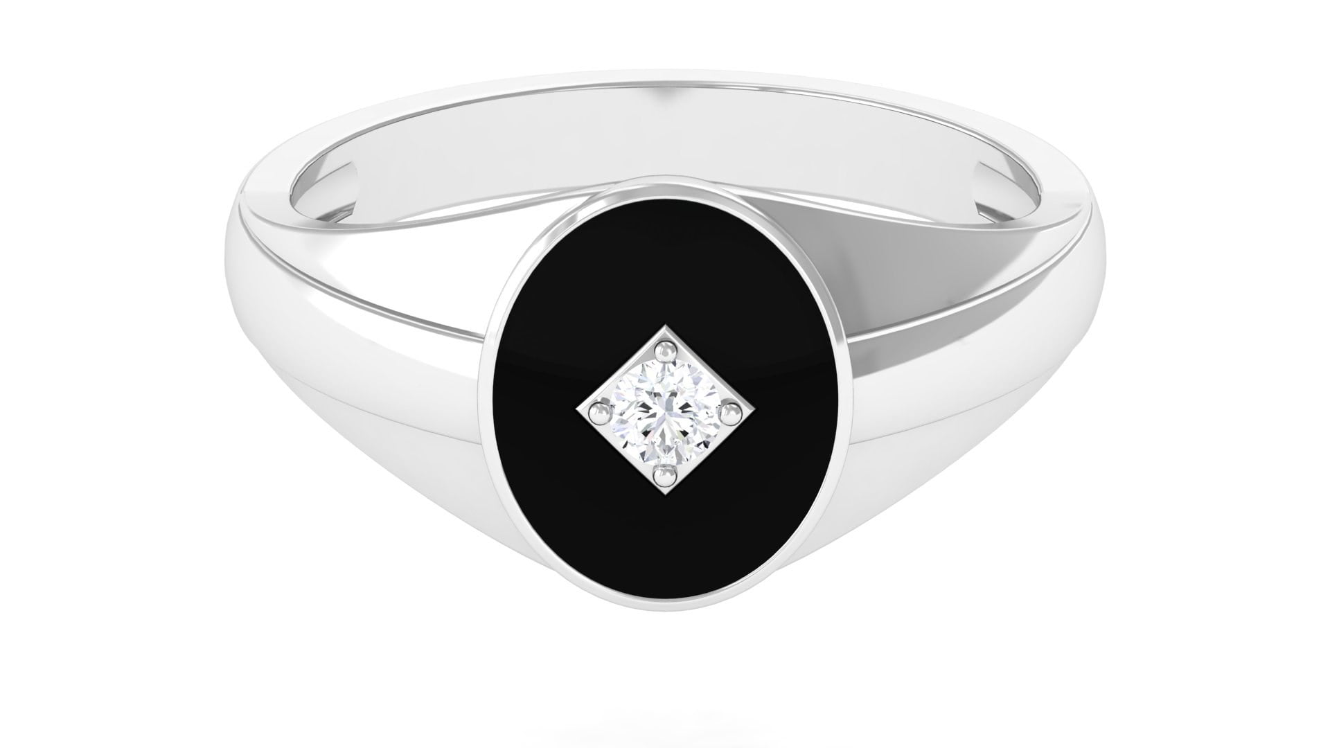 Natural Diamond Signet Engagement Ring for Men with Enamel (HI-SI ...