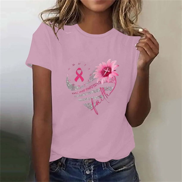 Fiudx Liquidación de Ofertas Flash Top de Manga Corta con Cuello Redondo y Estampado de Pecho para Mujer