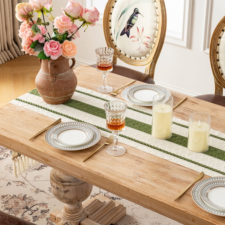 Bohemian Tassel Table Runner, 180cm Long, Beige - Farmhouse Dining Decor