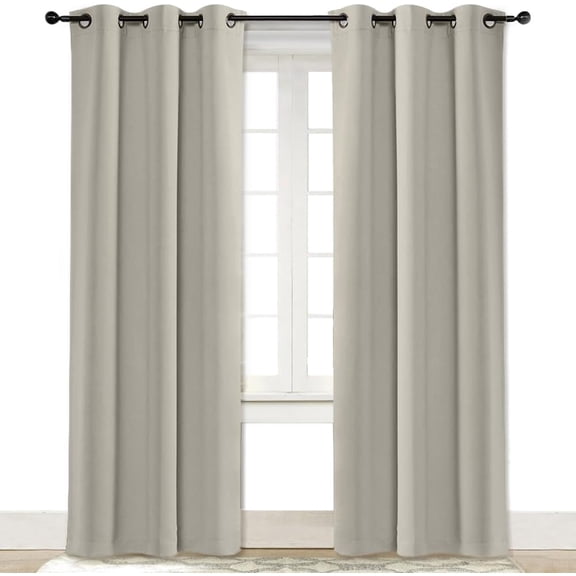 GHGSDH-Curtain Blackout Drape Panel, Single Panel, 34 x 84 inch, Natural, 3 Pass Microfiber Noise Reducing Thermal Insulated Window Drapery with Grommet