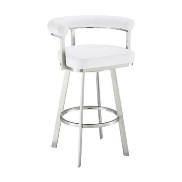 Armen Living Indoor Nolagam Swivel Bar Stool in Brushed Stainless Steel with Light Gray Faux Leather
