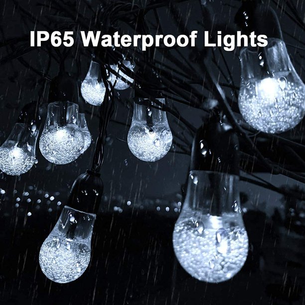 1 cadena de luces solares para jardín, 30 luces LED de globo, luces de hadas de burbujas de bola de cristal impermeables para decorar jardines, patio, dormitorio, terraza, boda, fiesta (blanco frío)