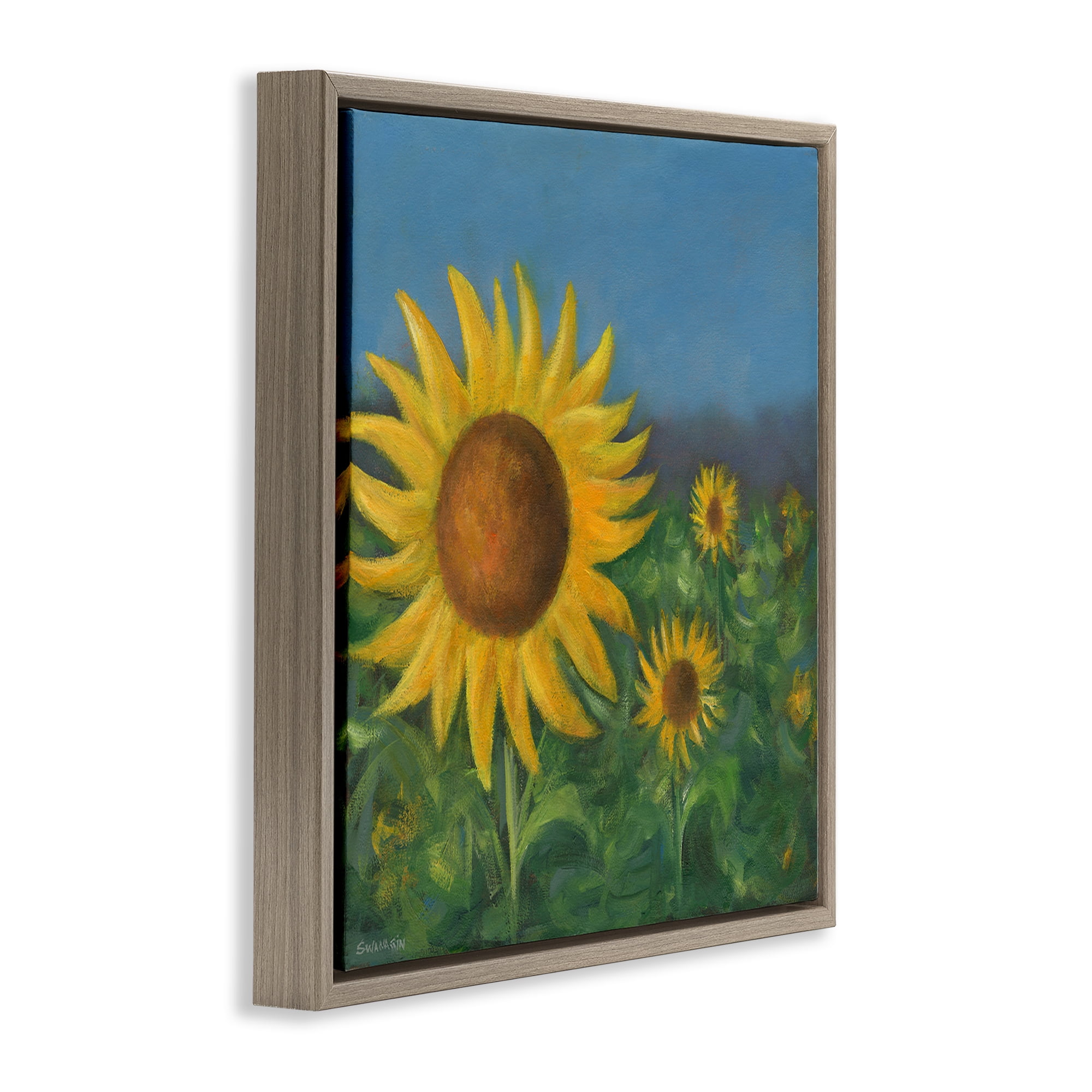 Stupell Industries Mellow Sunflower Garden Botanical & Floral Painting Brown Floater Framed Art Print Wall Art, 18 x 18