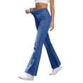 thumbnail image 2 of Flare Jeans for Women Solid Color Stretch Denim Flared Pants Elastic Waistband Multi Pocket Styling Casual High Rise Slimming Straight Denim Pants, 2 of 10