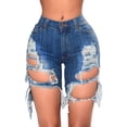 thumbnail image 5 of Women's Ripped Denim Shorts Destroyed Mid Rise Stretchy Bermuda Short Jeans Biker Shorts, 5 of 5