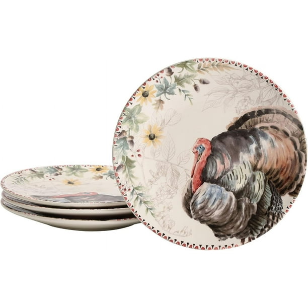 Juego de 4 platos de cena de 11 pulgadas, temporada de bendiciones, para pasta, ensalada, plato principal, aptos para microondas y lavavajillas
