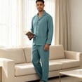 thumbnail image 4 of Mens Pajama Set Soft Long Sleeve Pajamas for Men Lightweight Button Up Sleepwear Lounge Pjs Outfits Turquoise XL, 4 of 7