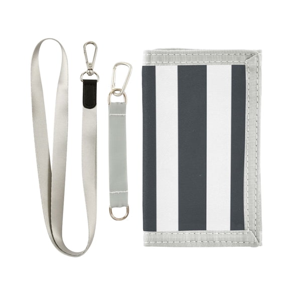 JIALIOU Nylon Trifold Card Wallet with ID Window Zipper Pocket for Men Women Teen Dark Gray and White Striped