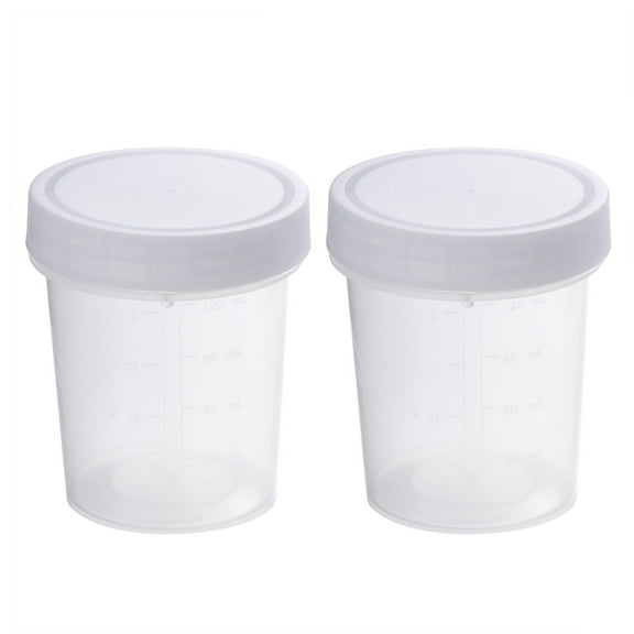 BESTONZON 2Pcs 120ML Practical Plastic Specimen Cup with Scale Urine Container Sterile without Lable Laboratory Medical Use (White)