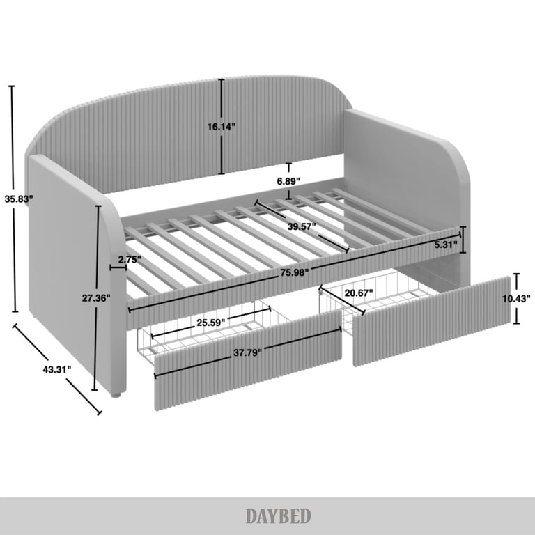 Castle Place Corduroy Luxe Twin Daybed with Storage Drawers photo 7