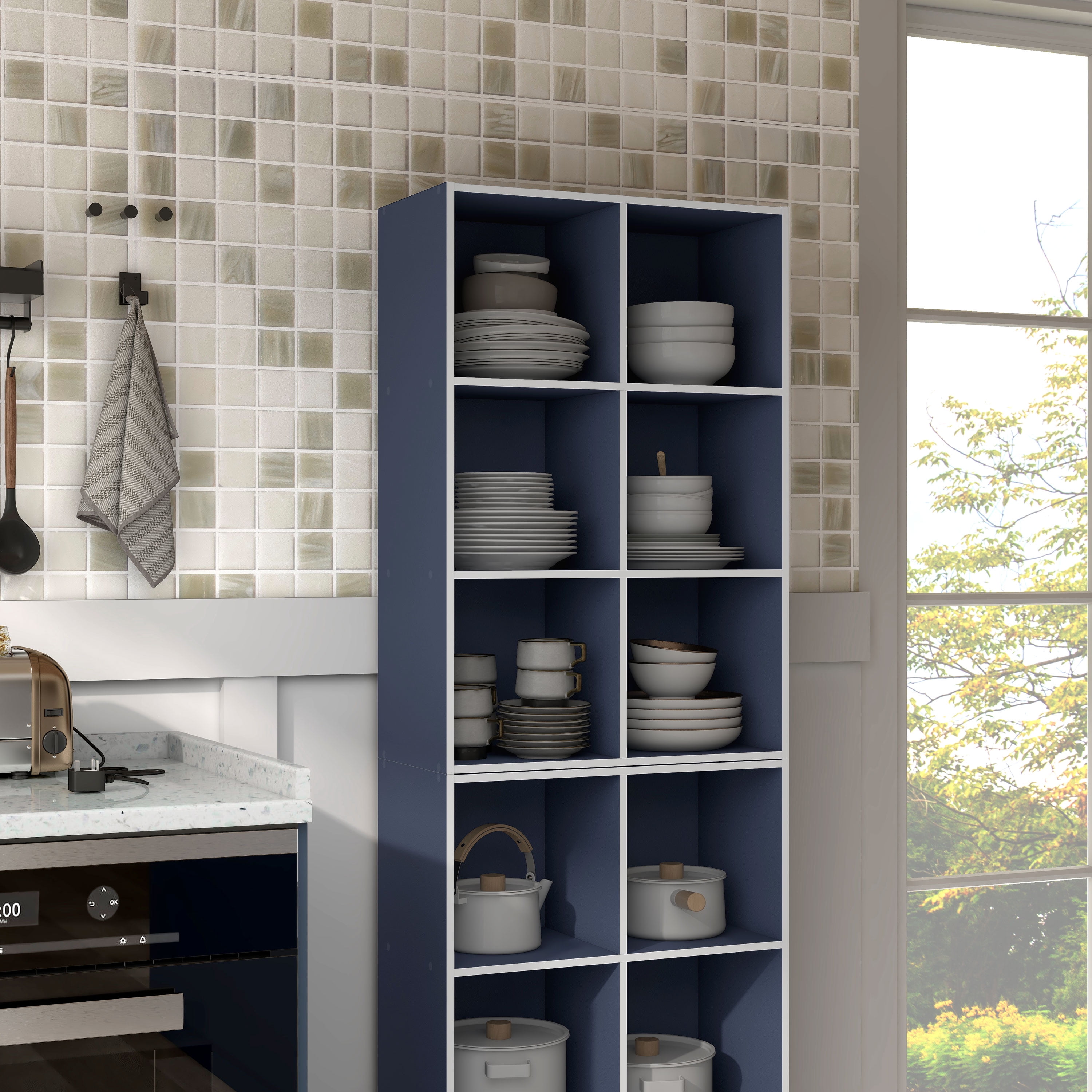 Join Stackable 6-Cube Wood Steel Blue Bookcase