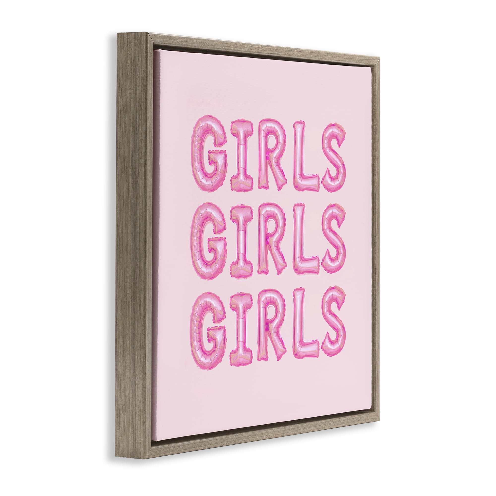 Stupell Industries Girls Letters Party Balloons Brown Framed Floater Canvas Wall Art, design by LISH Creative