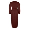 thumbnail image 6 of Efsteb 2025 Fall Fashion Women Work Dresses Business Casual Elegant Office Dress Lantern Long Sleeve V Neck Split Front Cocktail Midi Dresses (Brown,S), 6 of 7