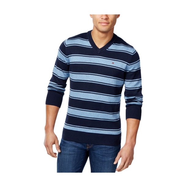 Tommy Hilfiger suéter a rayas para hombre, azul, mediano