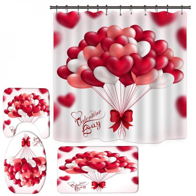 MesaSe 4 Pièces Impression Numérique 3D Rideau de Douche Tapis de Sol Tapis de Toilette Combinaison de la Saint-Valentin