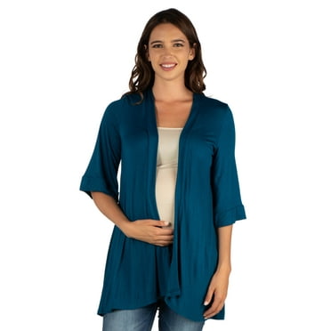24seven Comfort Apparel Elbow Length Sleeve Open Front Maternity Cardigan