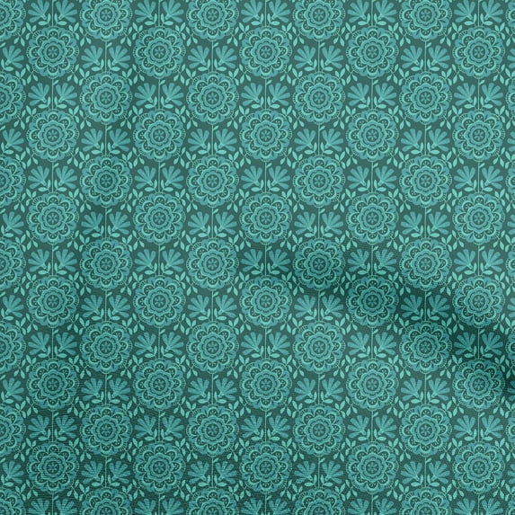 oneOone Cotton Jersey Teal Green Fabric Asian Ornamental Fabric For Sewing Printed Craft Fabric By The Yard 58 Inch Wide