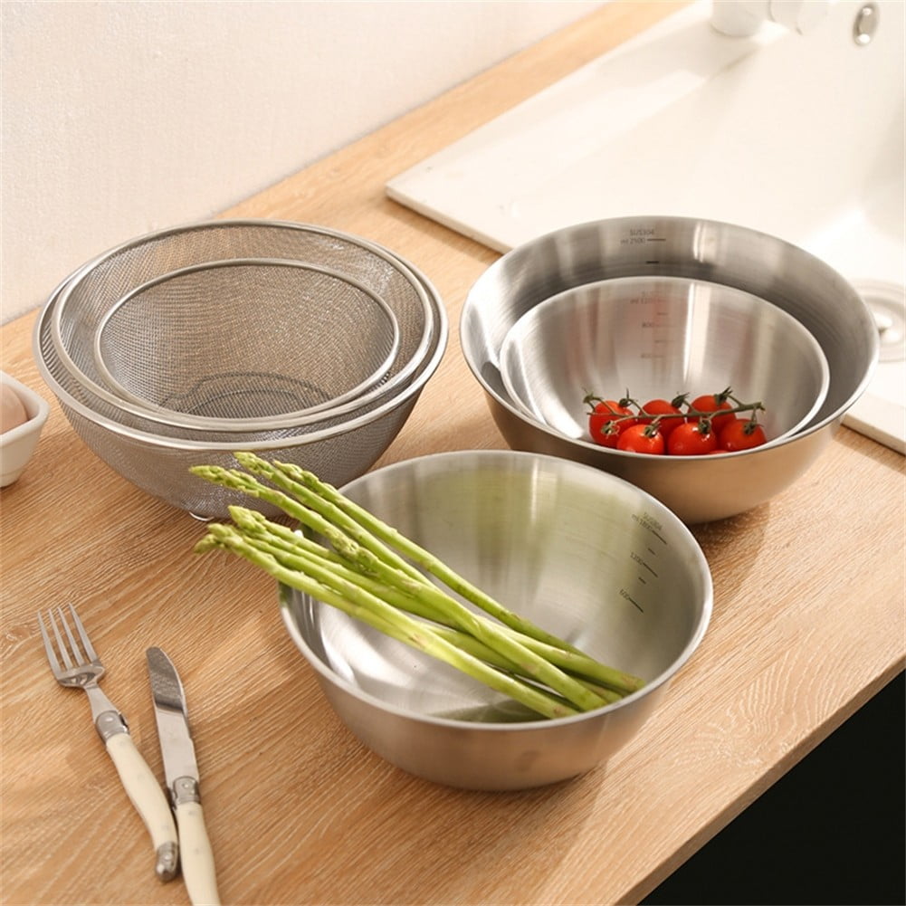 Stainless Steel Mixing Bowls with Net Strainer Set for Washing