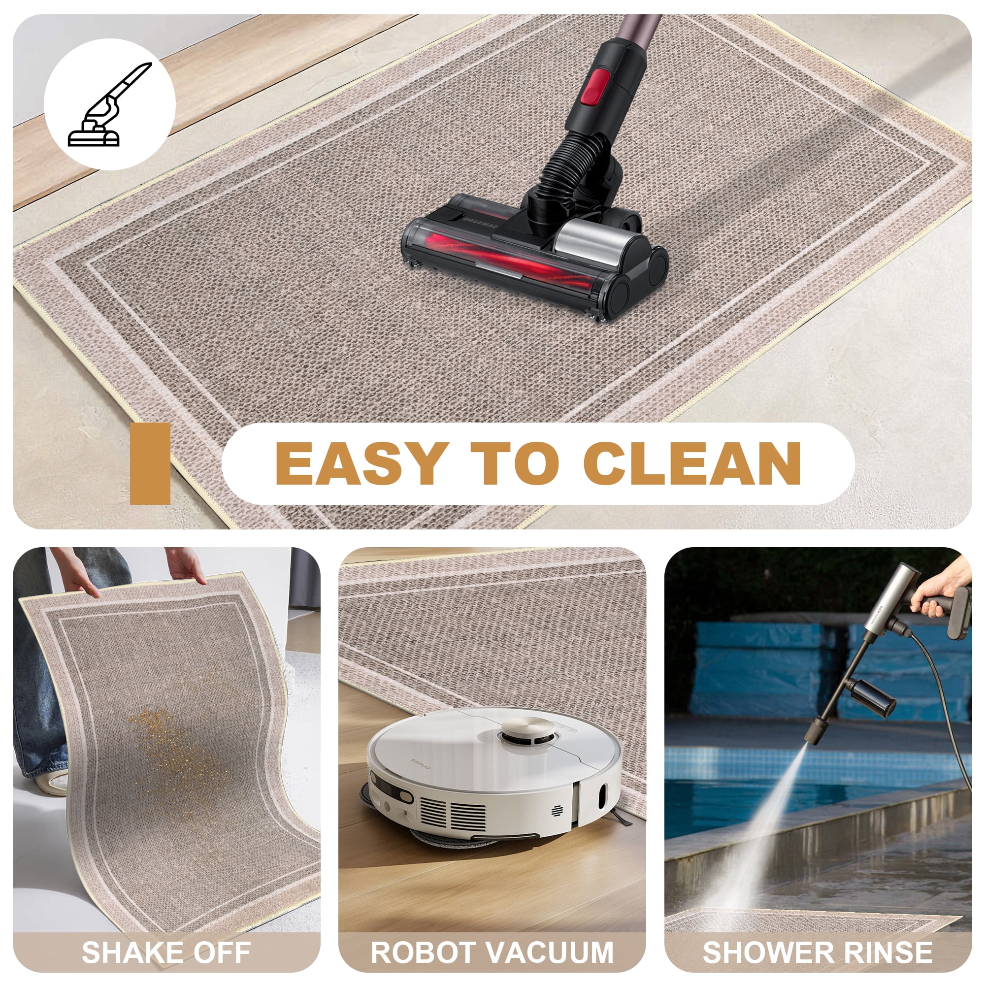 Vaparinckl Door Mat, Non Slip 24"x36" Front Indoor Doormat, Welcome Mat for Inside, Absorbent Rubber, Low Profile Dirt Trapper outdoor Rug For Entryway & Outside Entrance, Khaki
