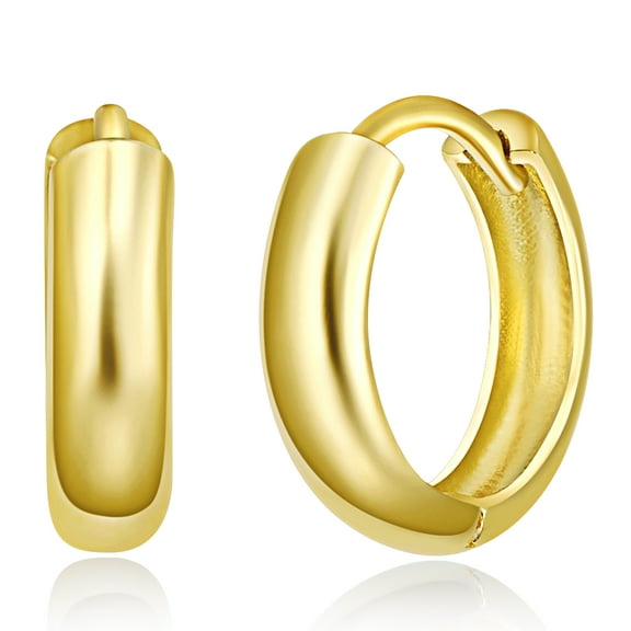 Wellingsale Ladies 14k Yellow Gold Polished 3mm Huggies Earrings (12 x 12 mm)