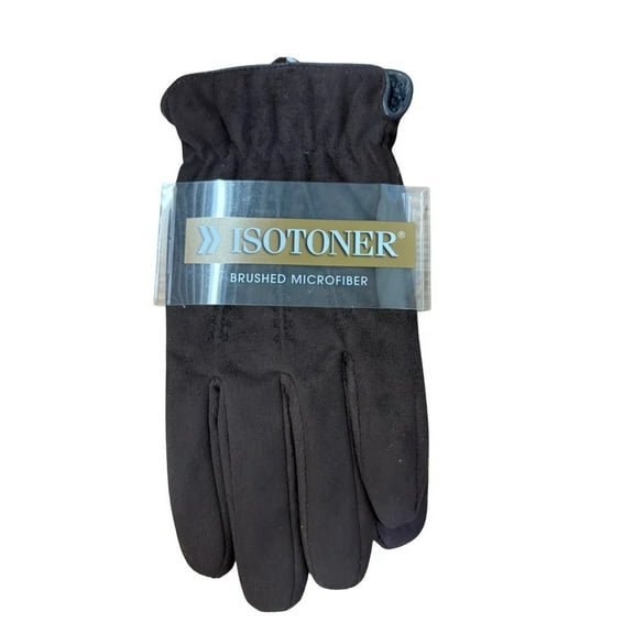 isotoner Men's Signature Brushed Microfiber Brown Gloves w/Gathered Wrist (Medium)